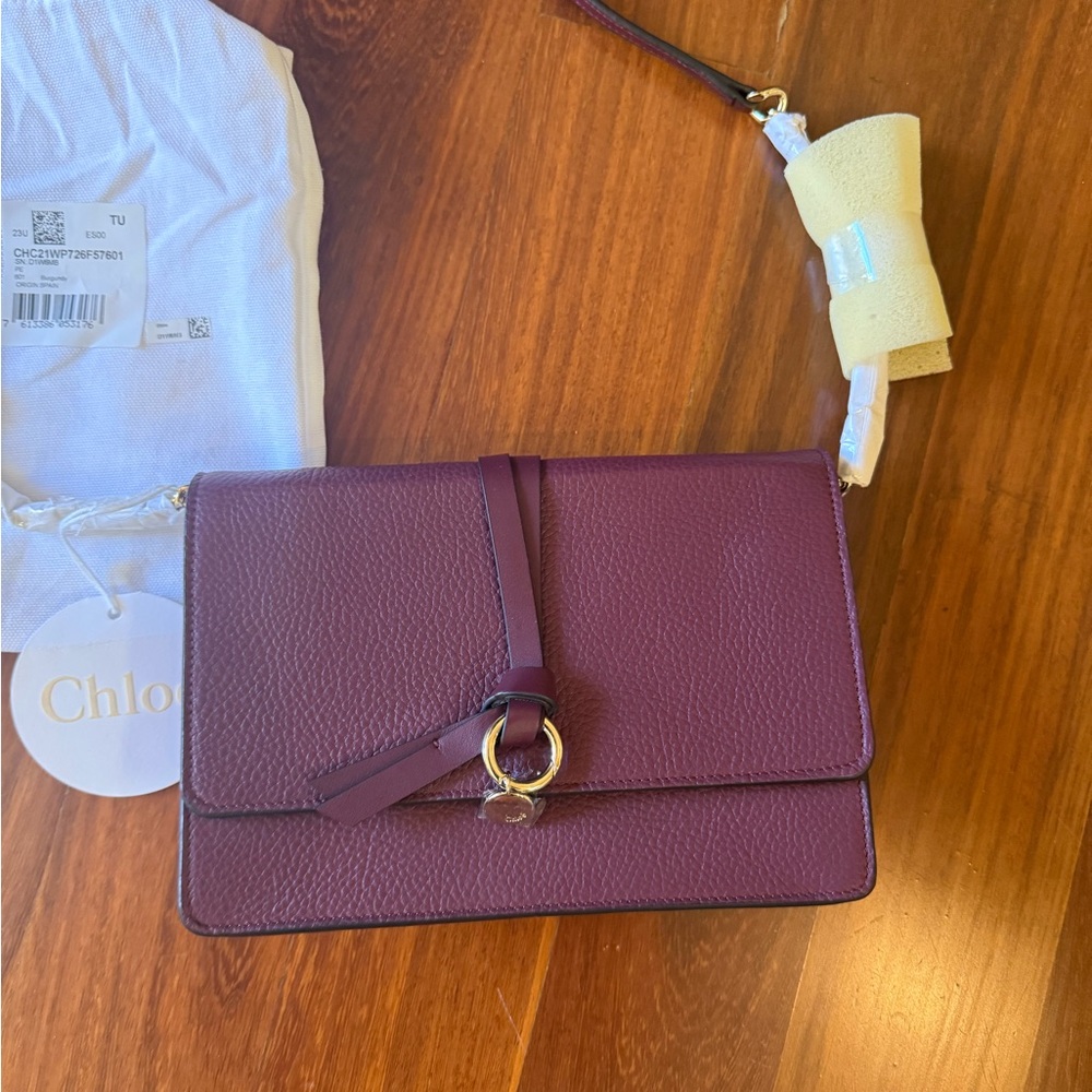 NWT Chloe Alphabet clutch on a chain, burgundy